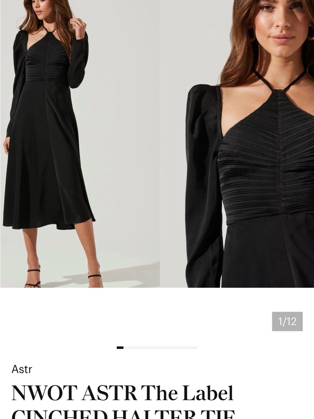 Astr Black Ruched Halter Tie Midi Dress